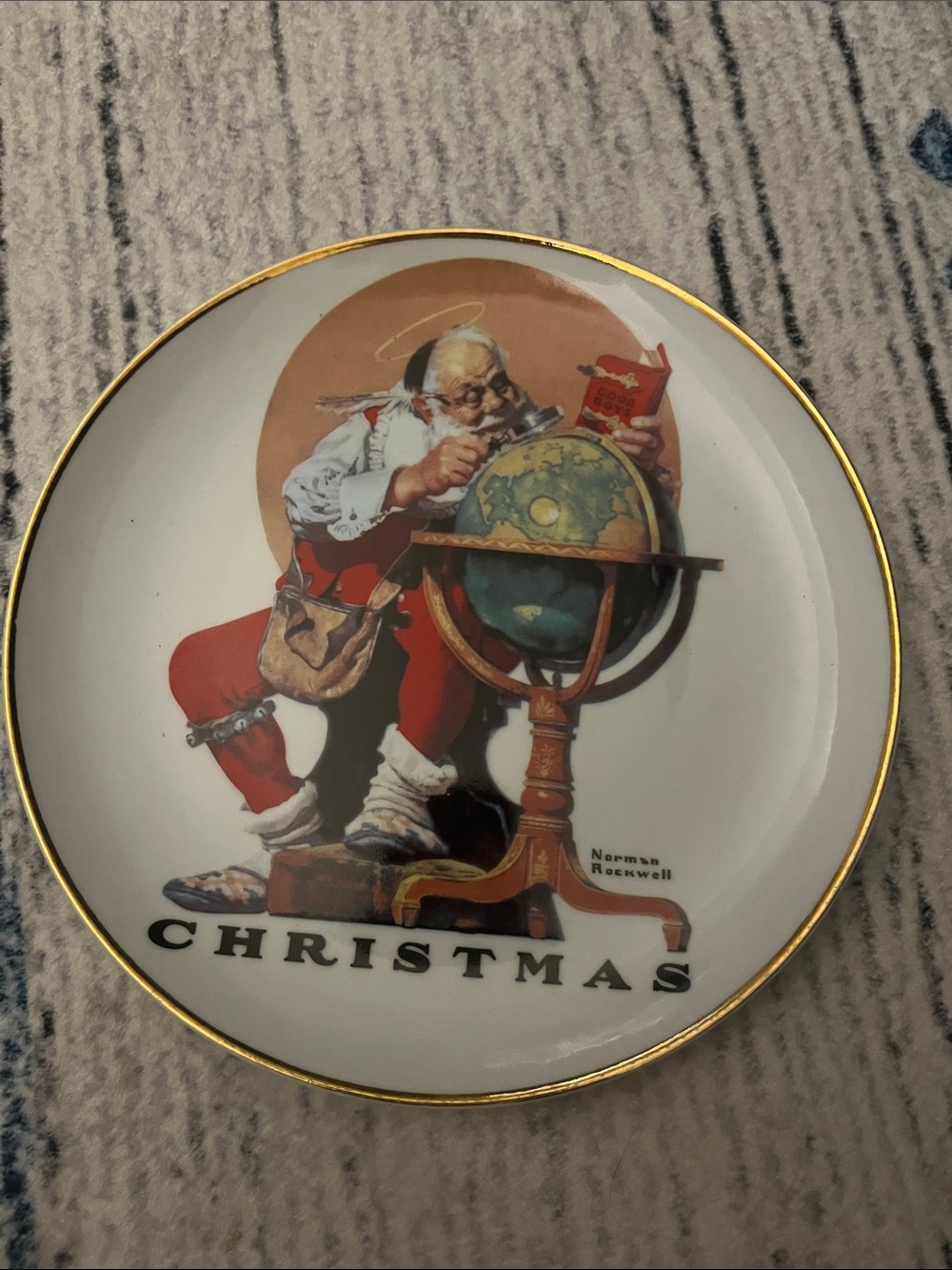 Norman Rockwell Santa Plate - Red, White & Gold Accent